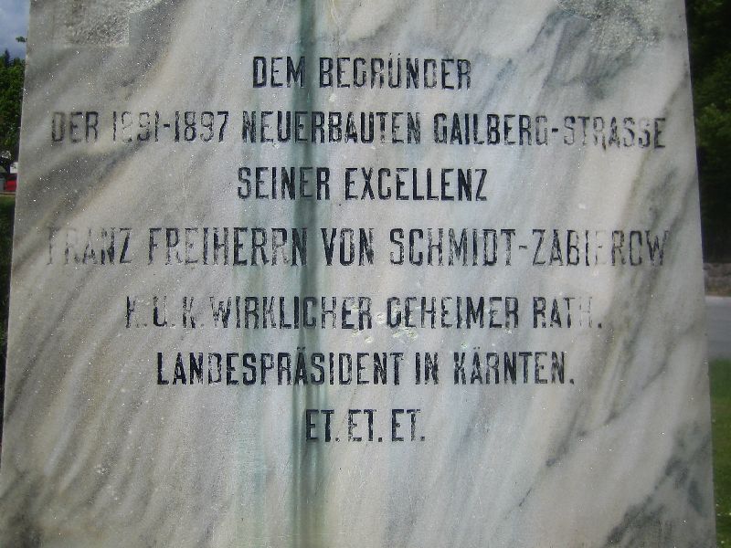 Gedenkstein Gailbergstraße FRanz Freiherr von Schmidt Zabierow